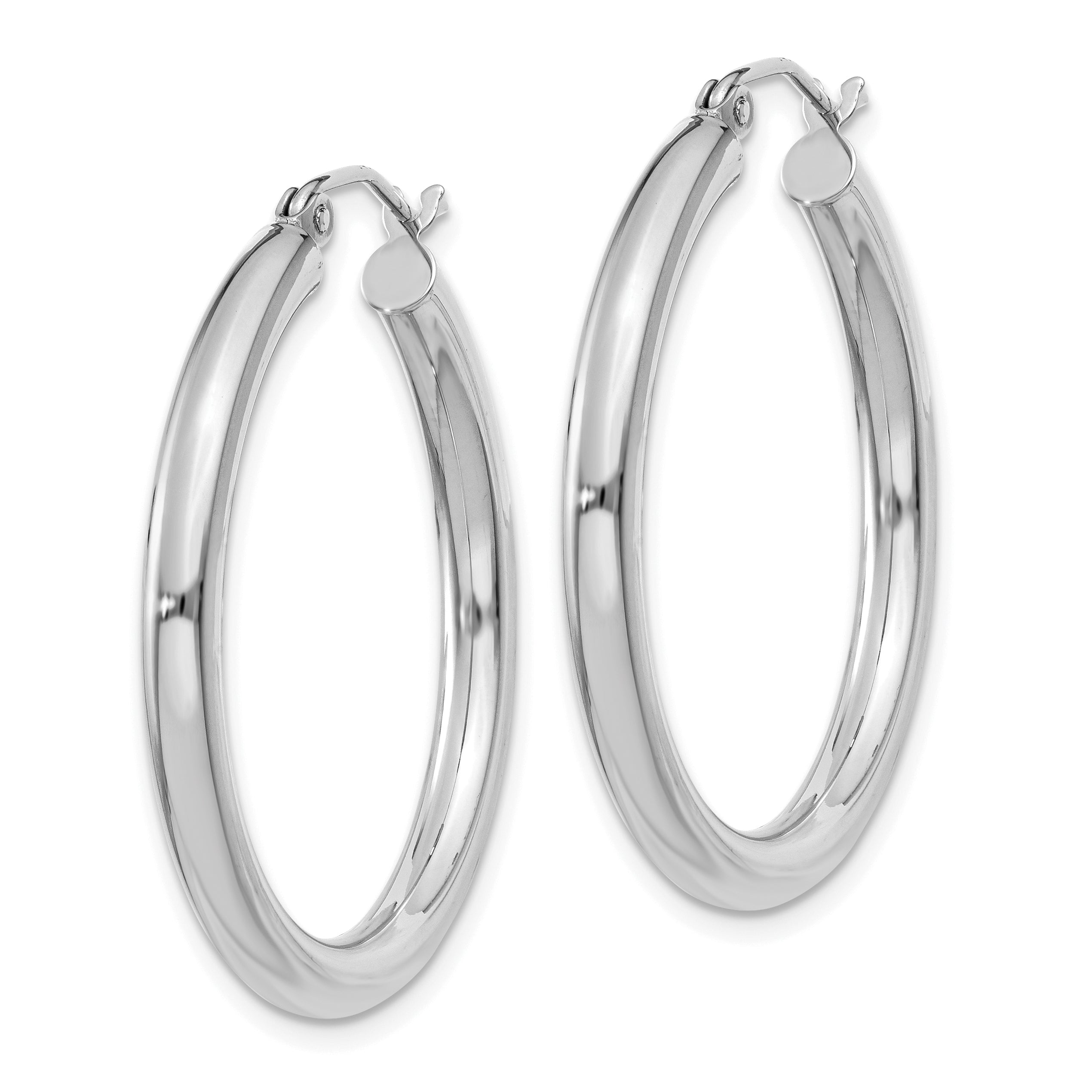 14K White Gold 3mm Polished Tube Hoop Earrings by Sophia Jewelers