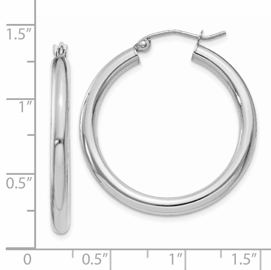 14K White Gold 3mm Polished Tube Hoop Earrings by Sophia Jewelers