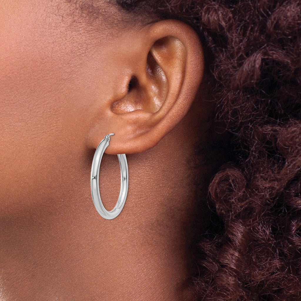 14K White Gold Polished Lightweight Hoop Earrings for Women