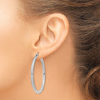 14K White Gold Polished 3mm Lightweight Tube Hoop Earrings