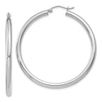 14K White Gold Polished 3mm Tube Hoop Earrings