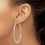 14K White Gold Polished 3mm Lightweight Tube Hoop Earrings
