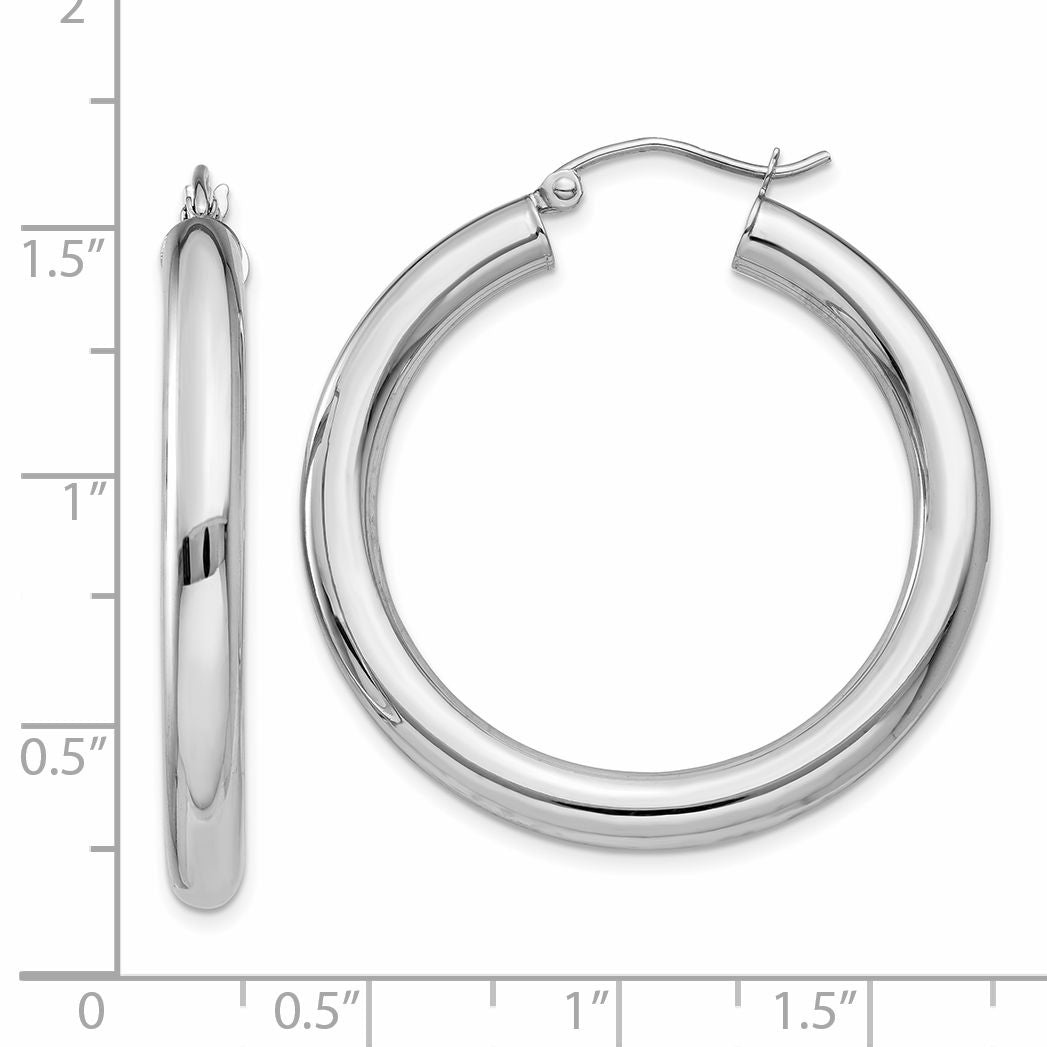 14K White Gold Polished 4mm Lightweight Tube Hoop Earrings