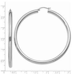 14K White Gold Polished 4mm Lightweight Tube Hoop Earrings