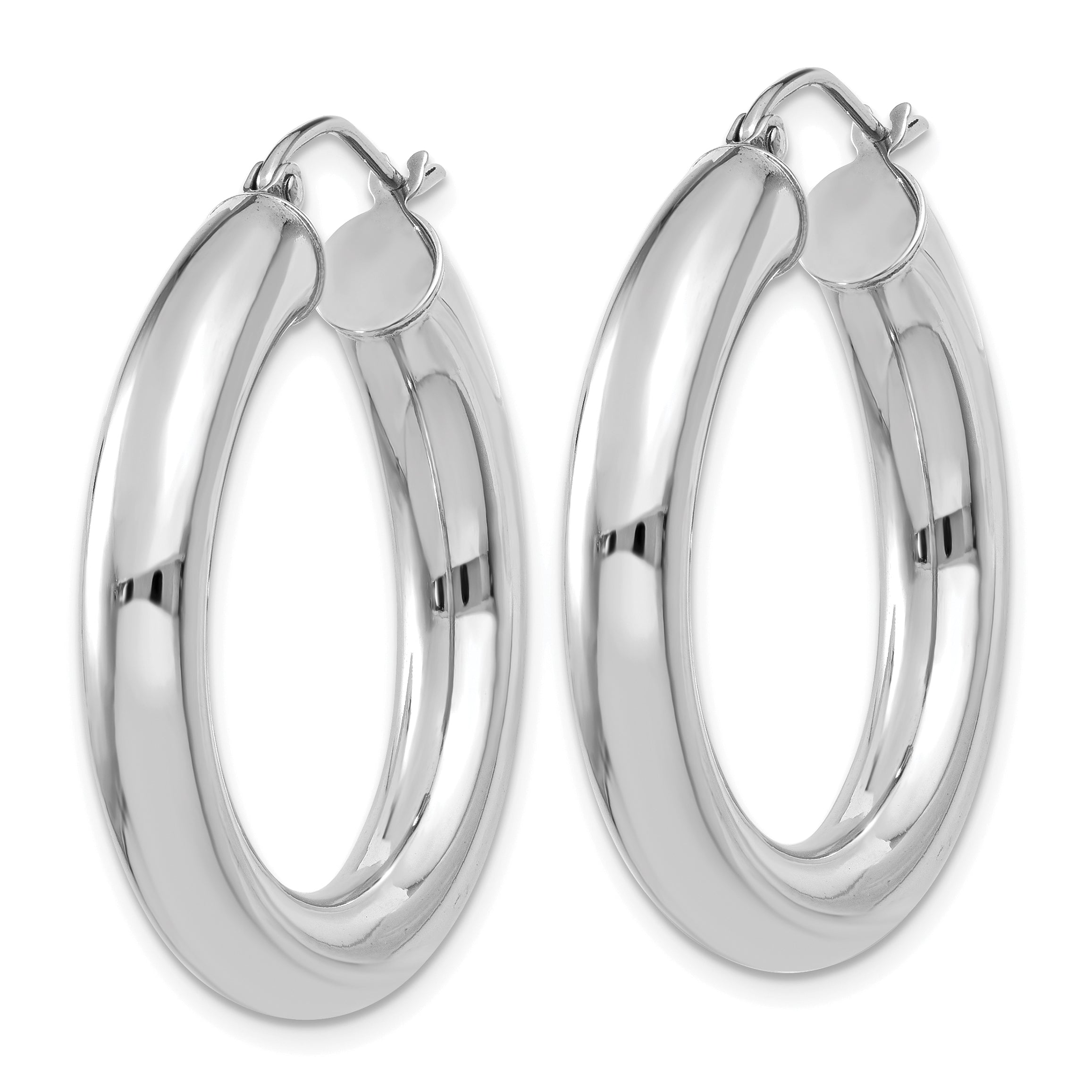 14k White Gold Polished 5mm Tube Hoop Earrings Secondary image