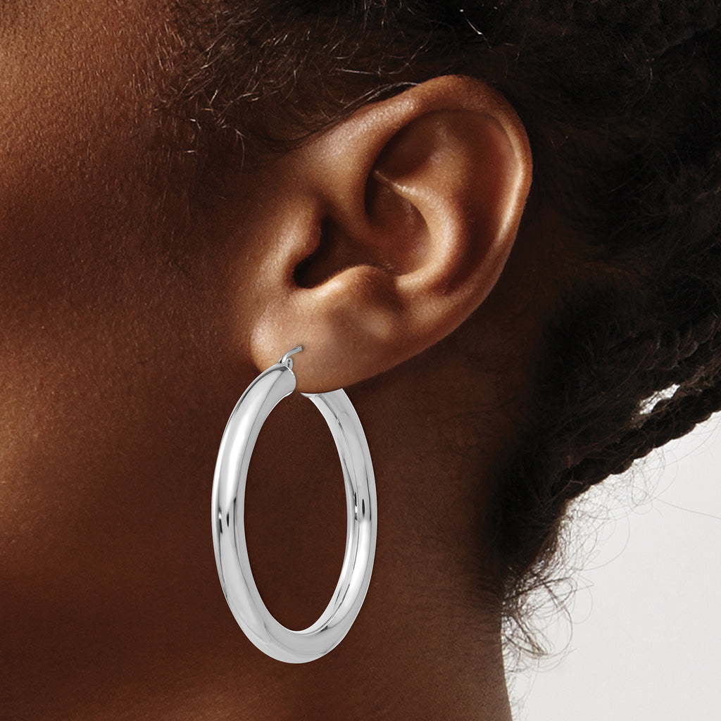 14k White Gold Polished 5mm Lightweight Hoop Earrings