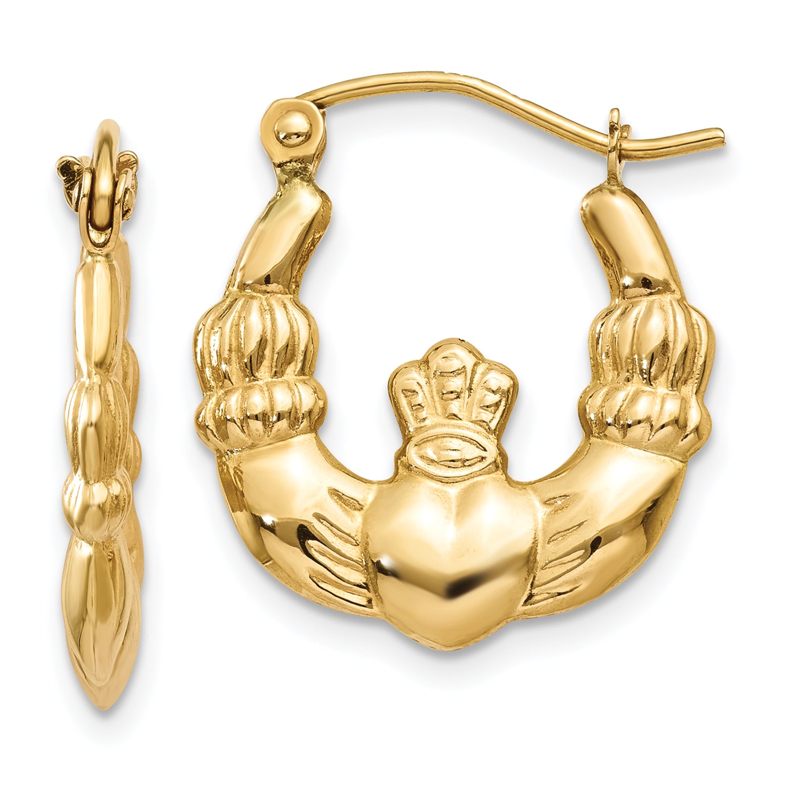 14k Polished Claddagh Hoop Earrings Main image