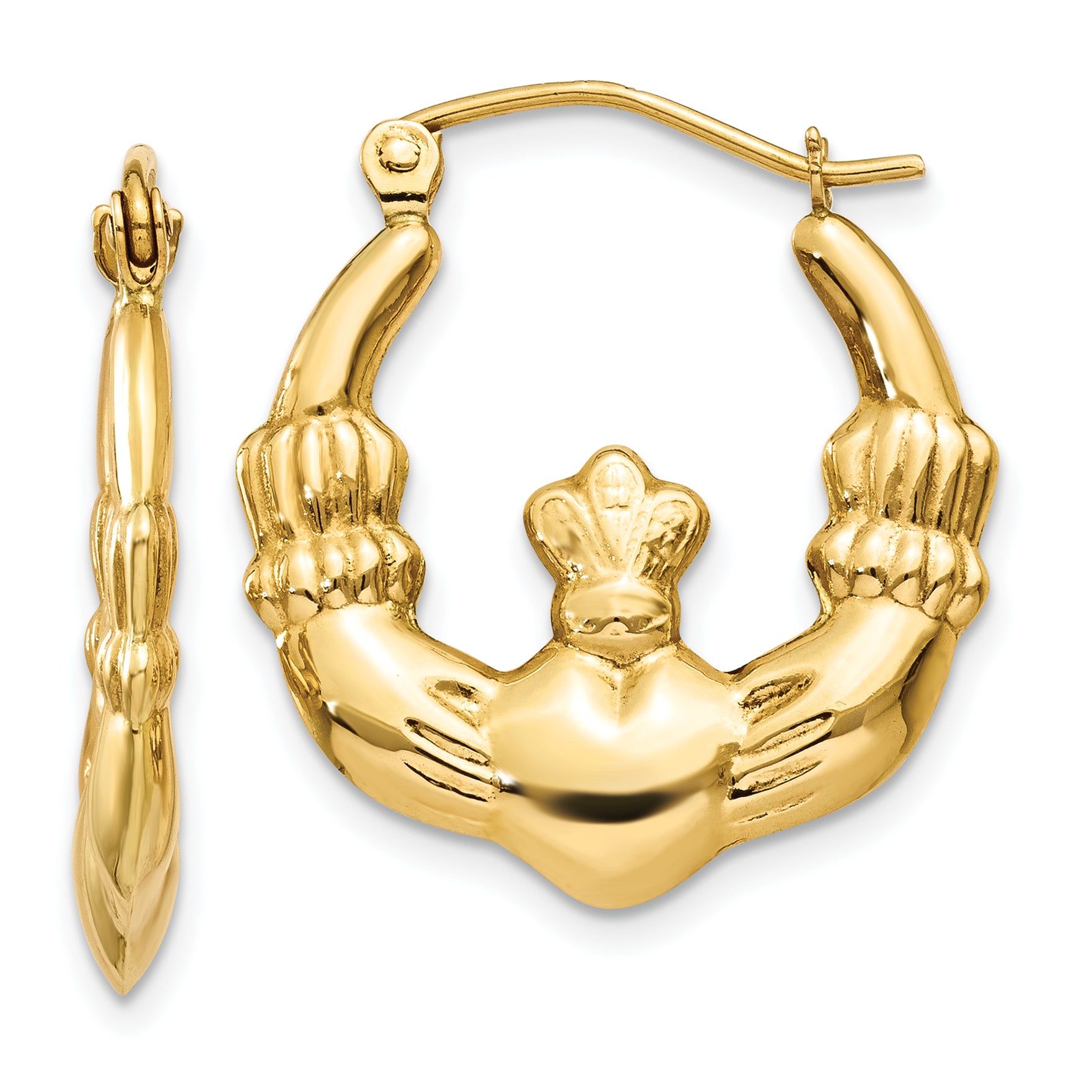 14k Polished Claddagh Hoop Earrings Main image