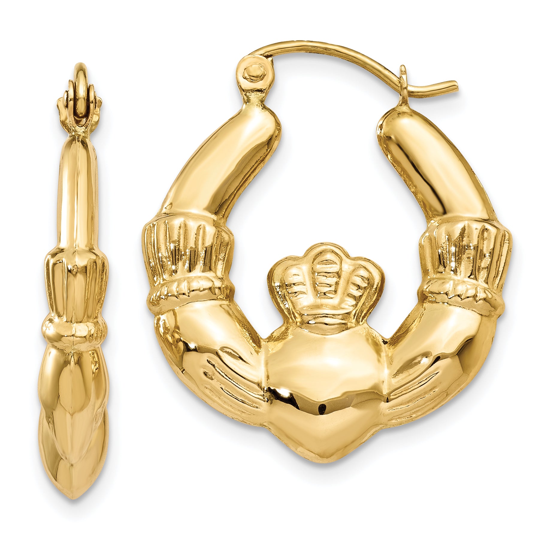 14k Polished Claddagh Hoop Earrings Main image