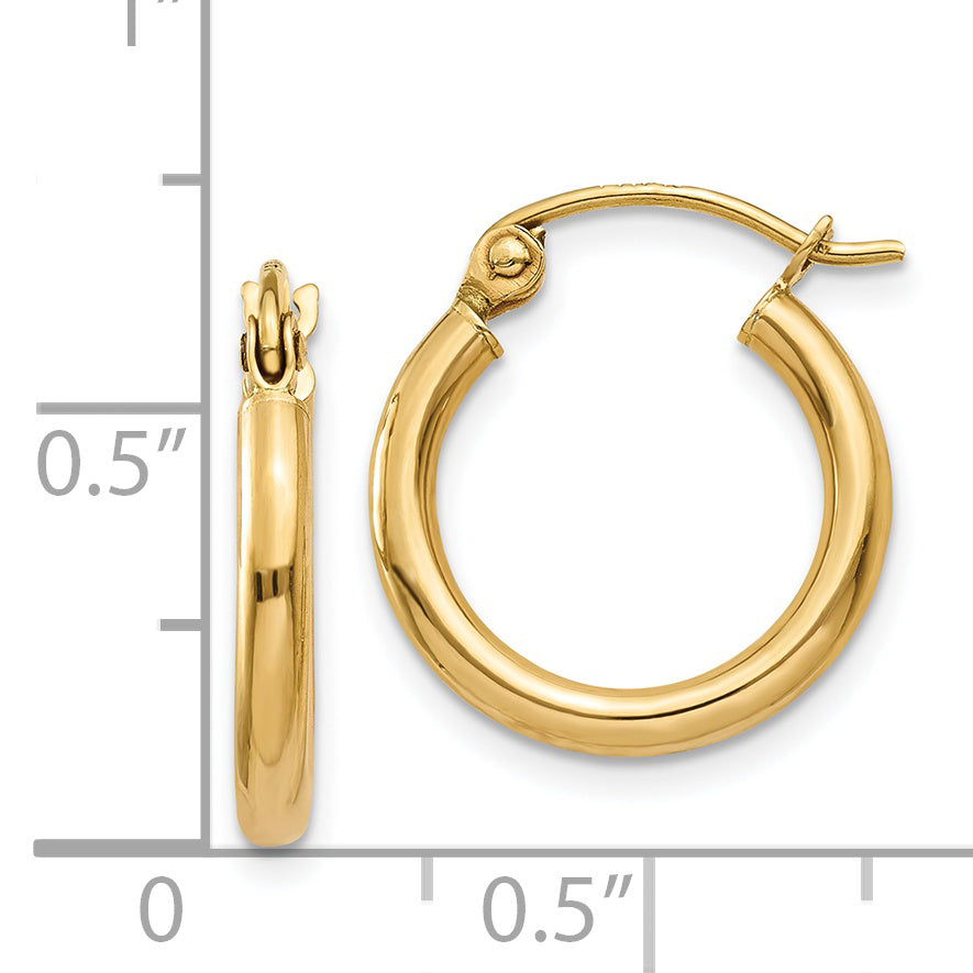 14k Polished 2x15mm Lightweight Tube Hoop Earrings