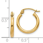 14k Polished 2x15mm Lightweight Tube Hoop Earrings