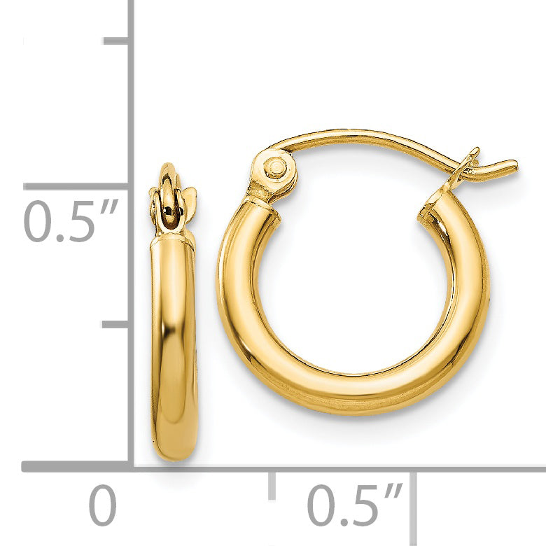 14k Polished 2x12mm Tube Hoop Earrings