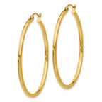 14k Polished 2x40mm Lightweight Tube Hoop Earrings