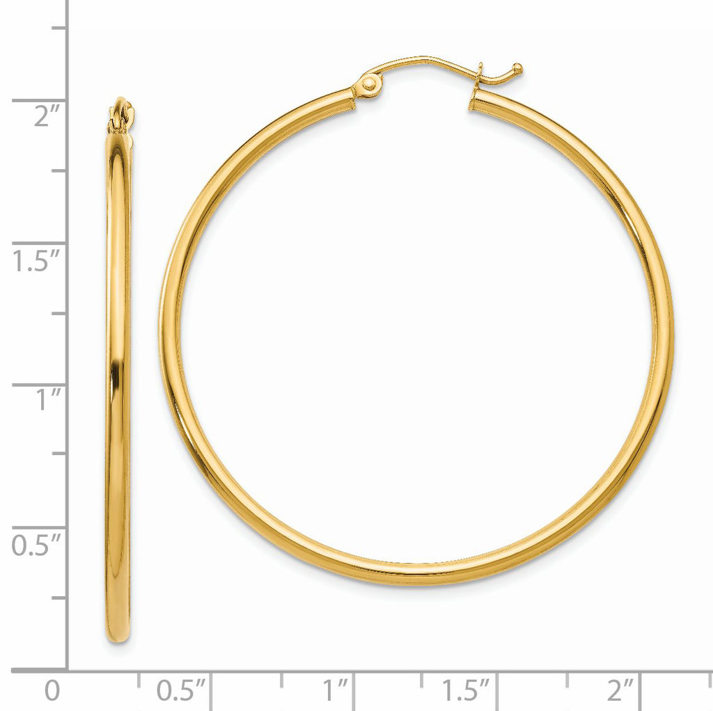 14k Polished 2x45mm Tube Hoop Earrings