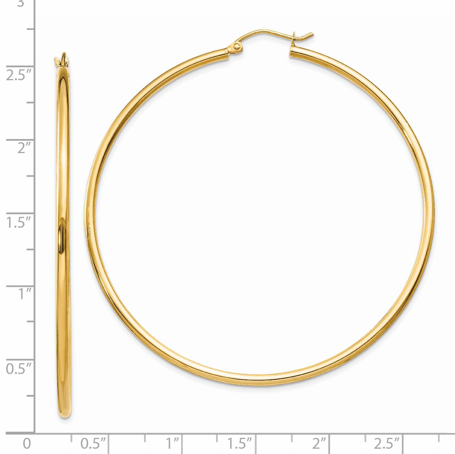 14k Polished 2x60mm Lightweight Tube Hoop Earrings