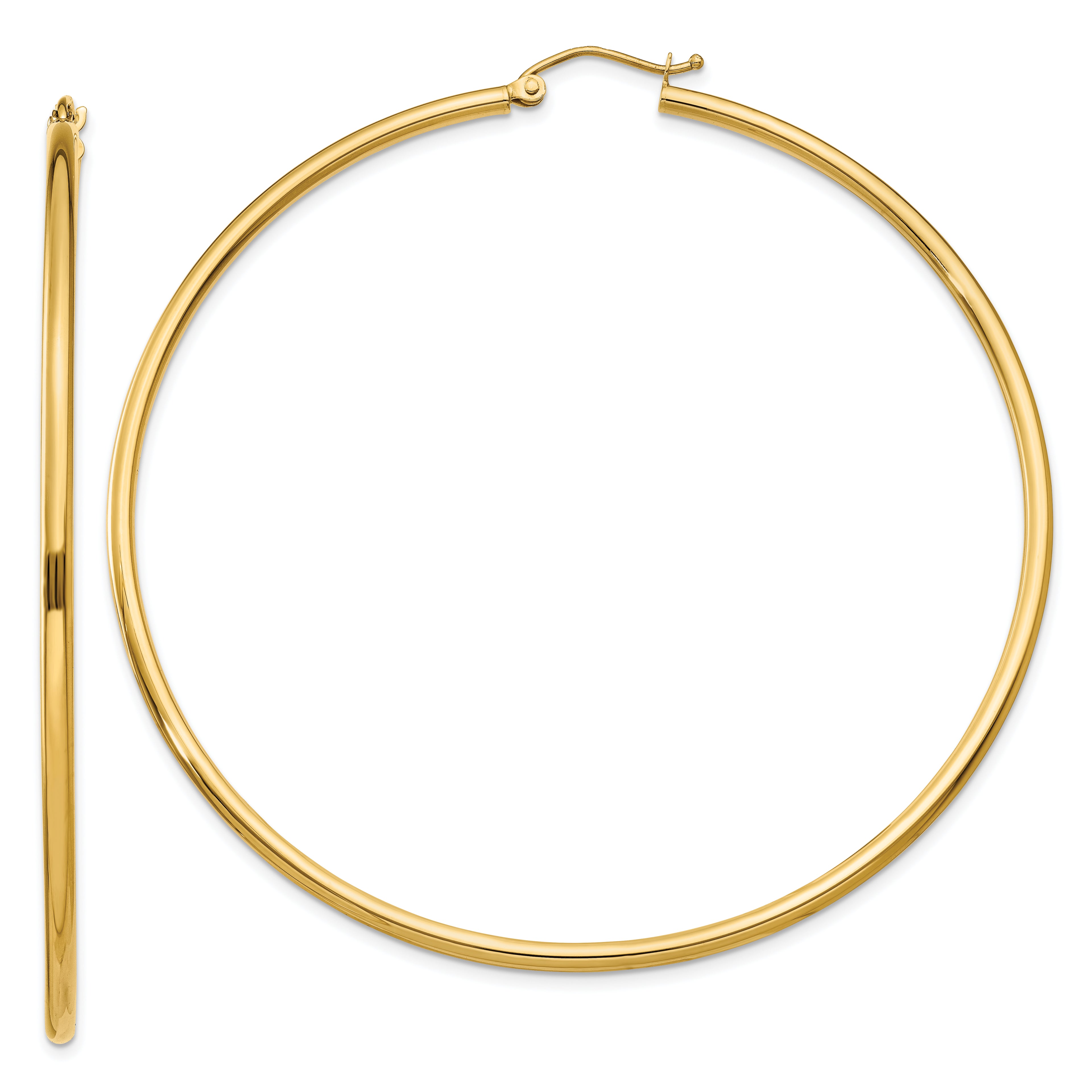 14k Polished 2x65mm Tube Hoop Earrings