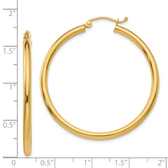 14K Polished 2.5mm Lightweight Tube Hoop Earrings