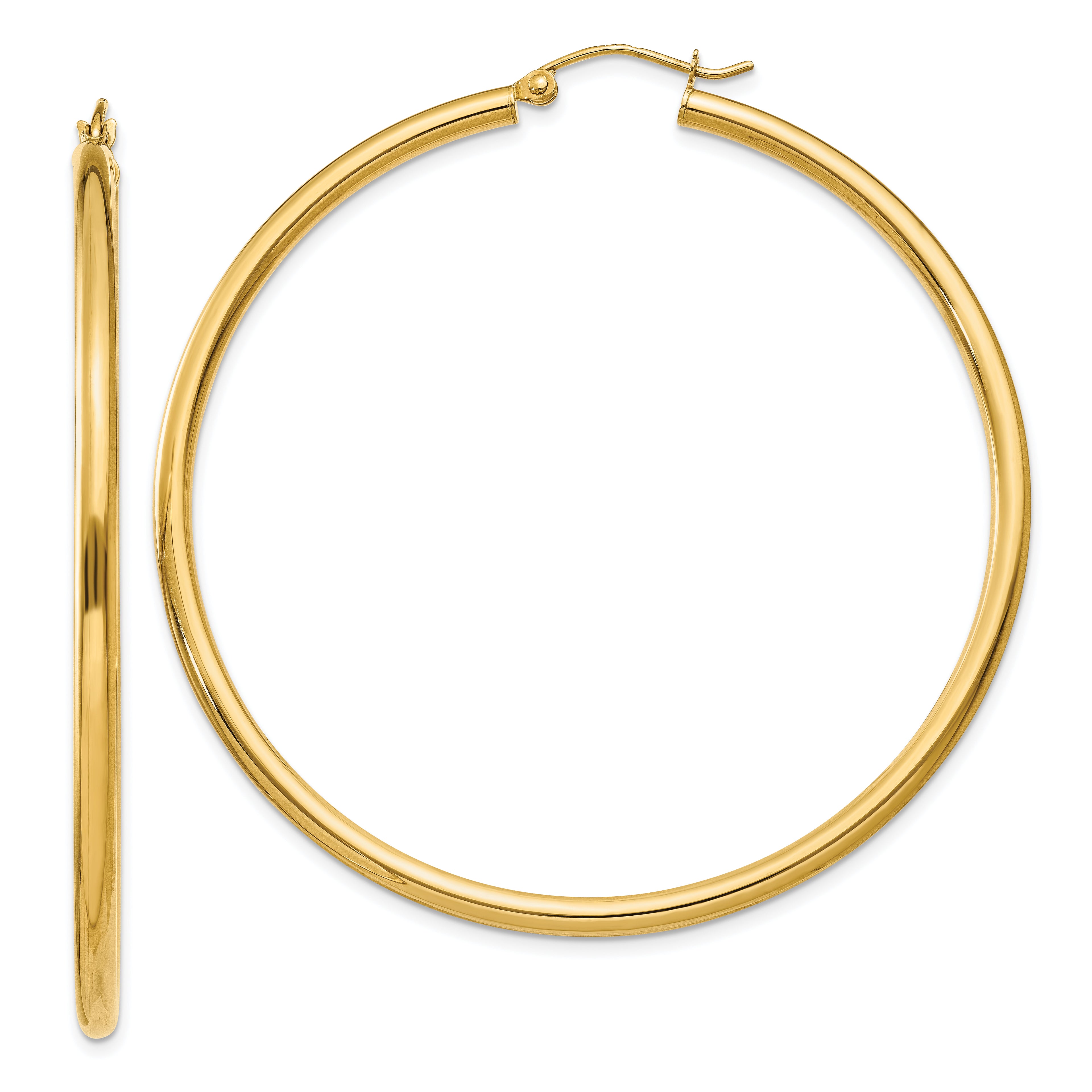14K Polished 2.5mm Lightweight Tube Hoop Earrings