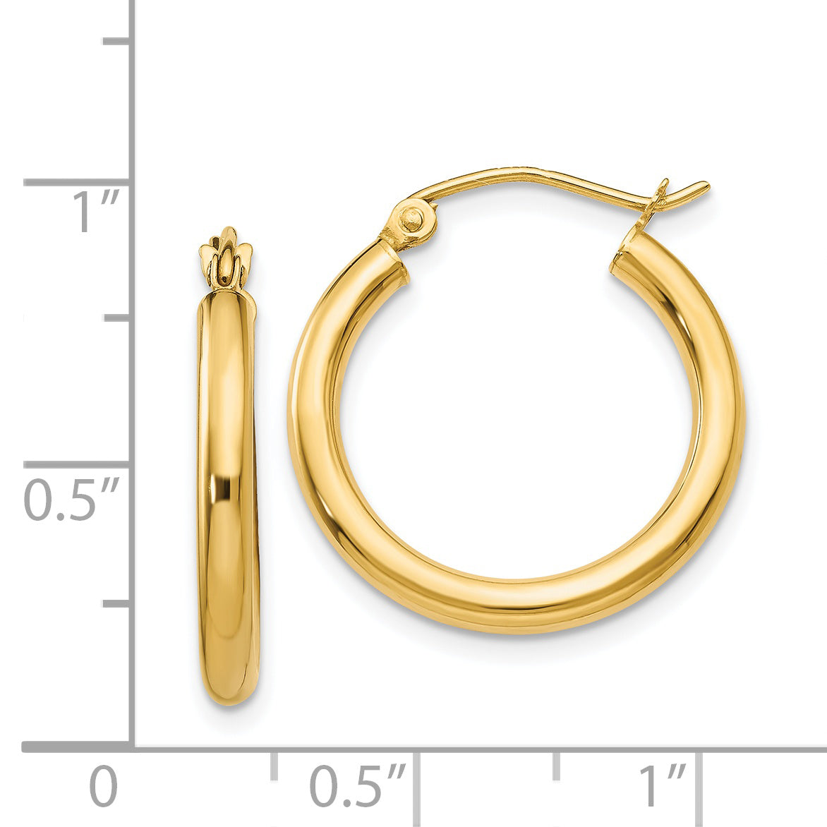 14K Polished 2.5mm Lightweight Tube Hoop Earrings