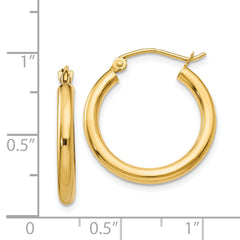 14K Polished 2.5mm Lightweight Tube Hoop Earrings