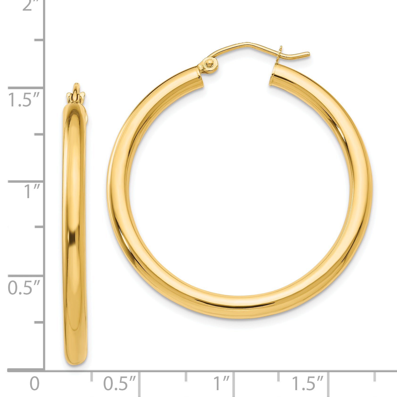 14K Polished 3mm Lightweight Tube Hoop Earrings