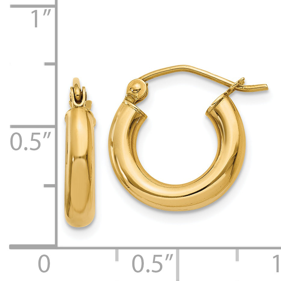 14K Polished 3mm Tube Hoop Earrings