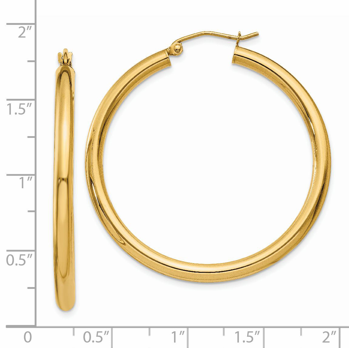 14K Polished 3mm Lightweight Tube Hoop Earrings