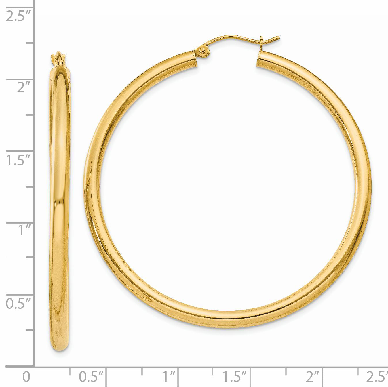 14K Polished 3mm Lightweight Tube Hoop Earrings