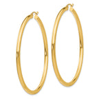 14K Polished 3mm Lightweight Tube Hoop Earrings