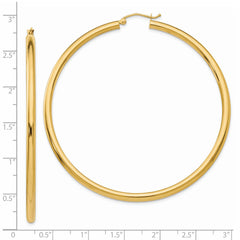 14K Polished 3mm Lightweight Tube Hoop Earrings