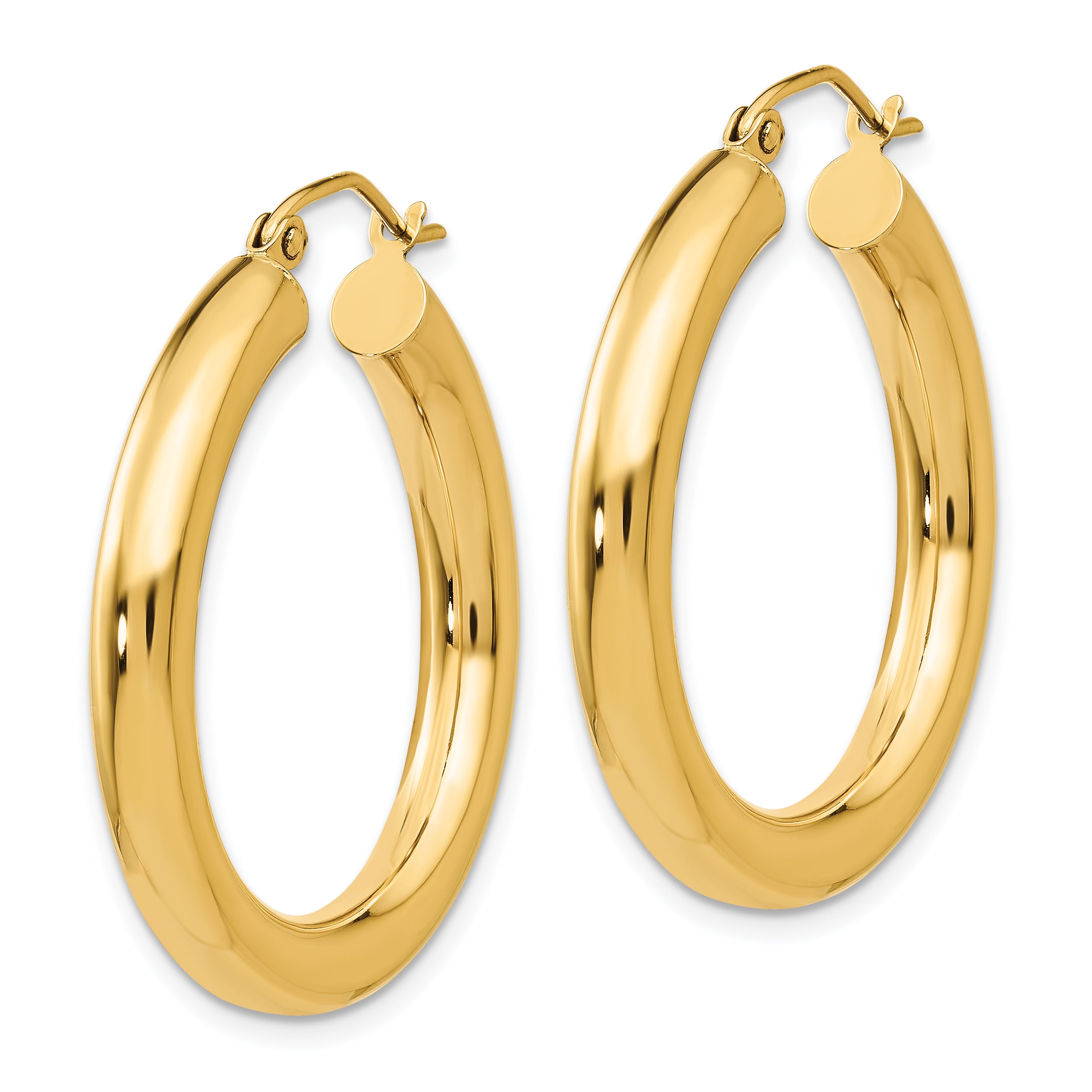 14K Polished 4mm Lightweight Tube Hoop Earrings Secondary image