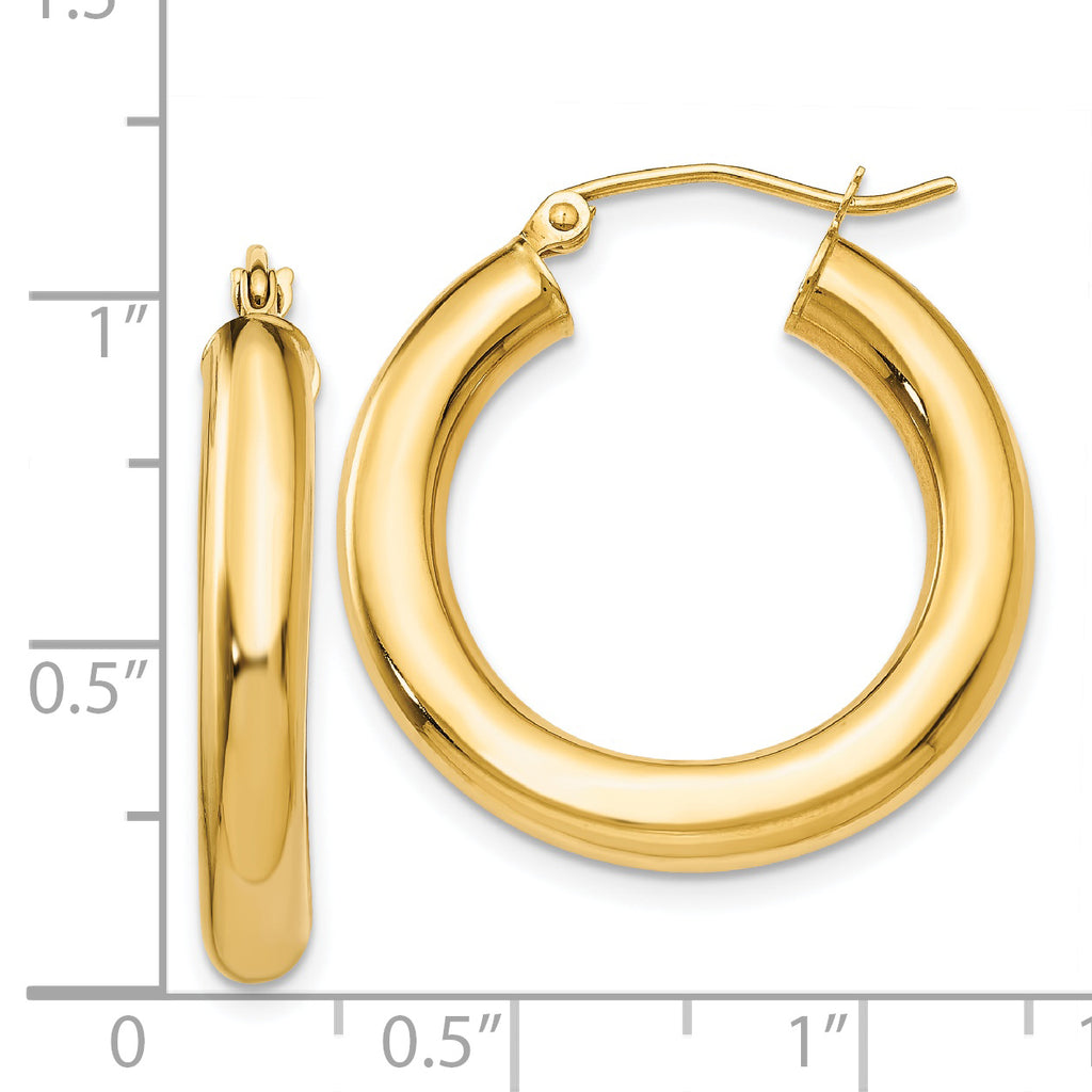 14k Polished 4mm Lightweight Tube Hoop Earrings