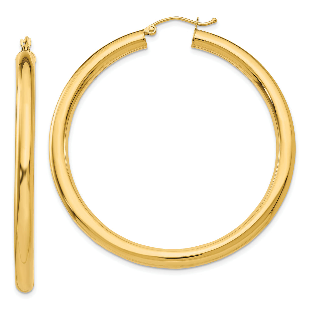 14K Polished 4mm Lightweight Tube Hoop Earrings