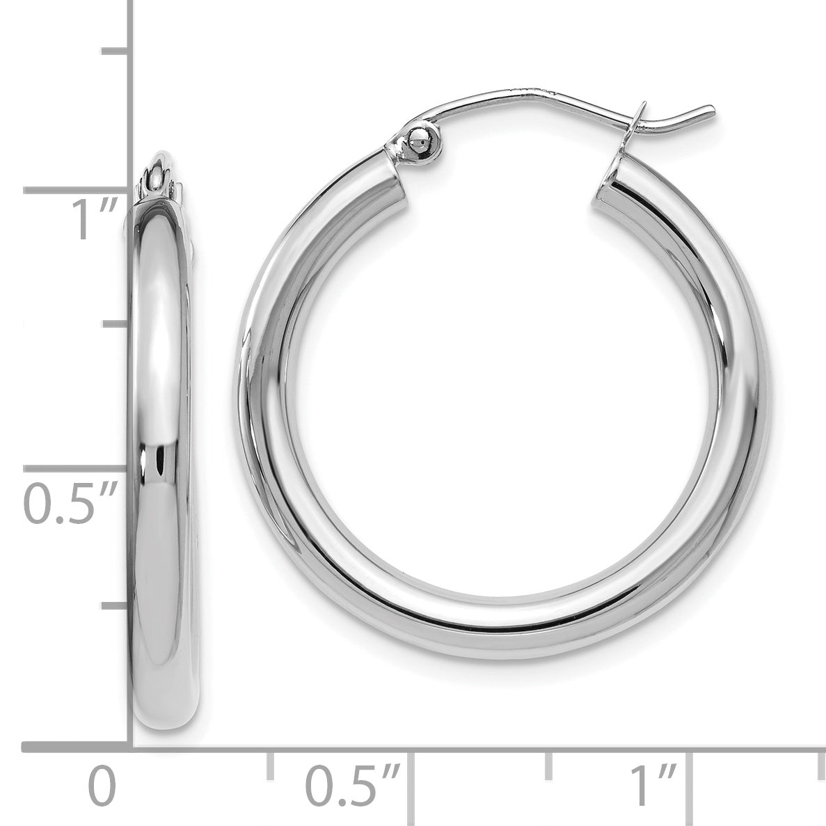 10K White Gold Polished Hinged Hoop Earrings