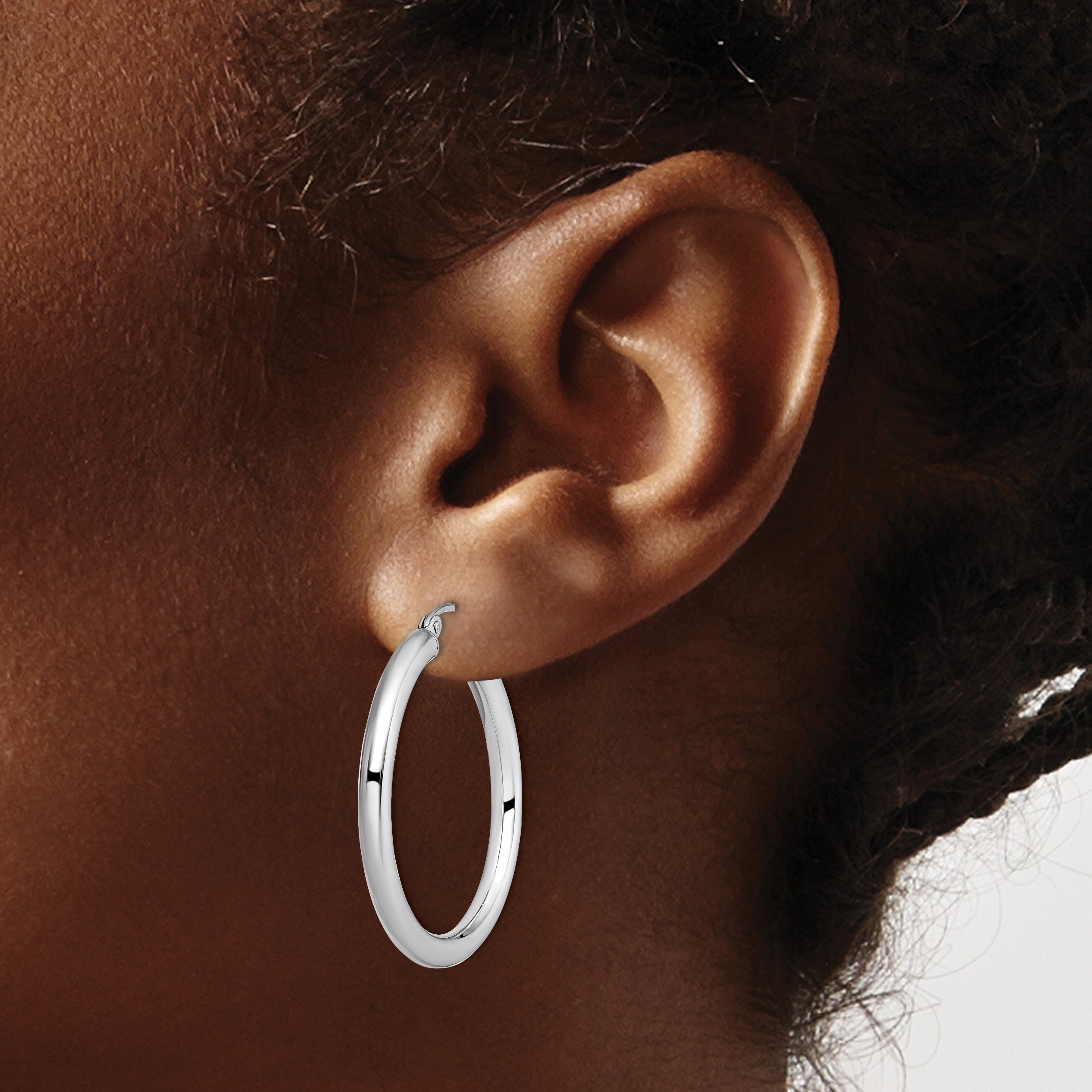 10K White Gold Polished Hinged Hoop Earrings