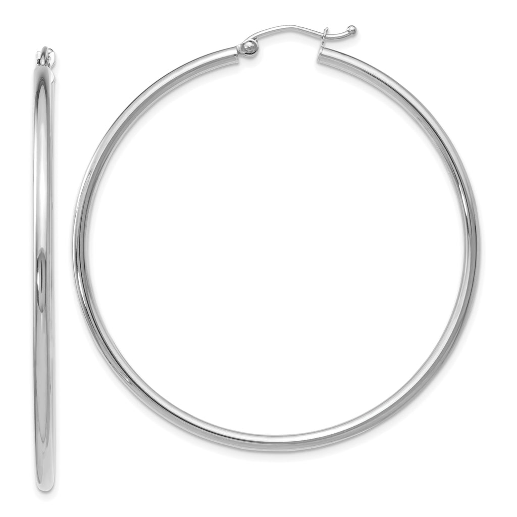 10K White Gold Polished Hinged Hoop Earrings
