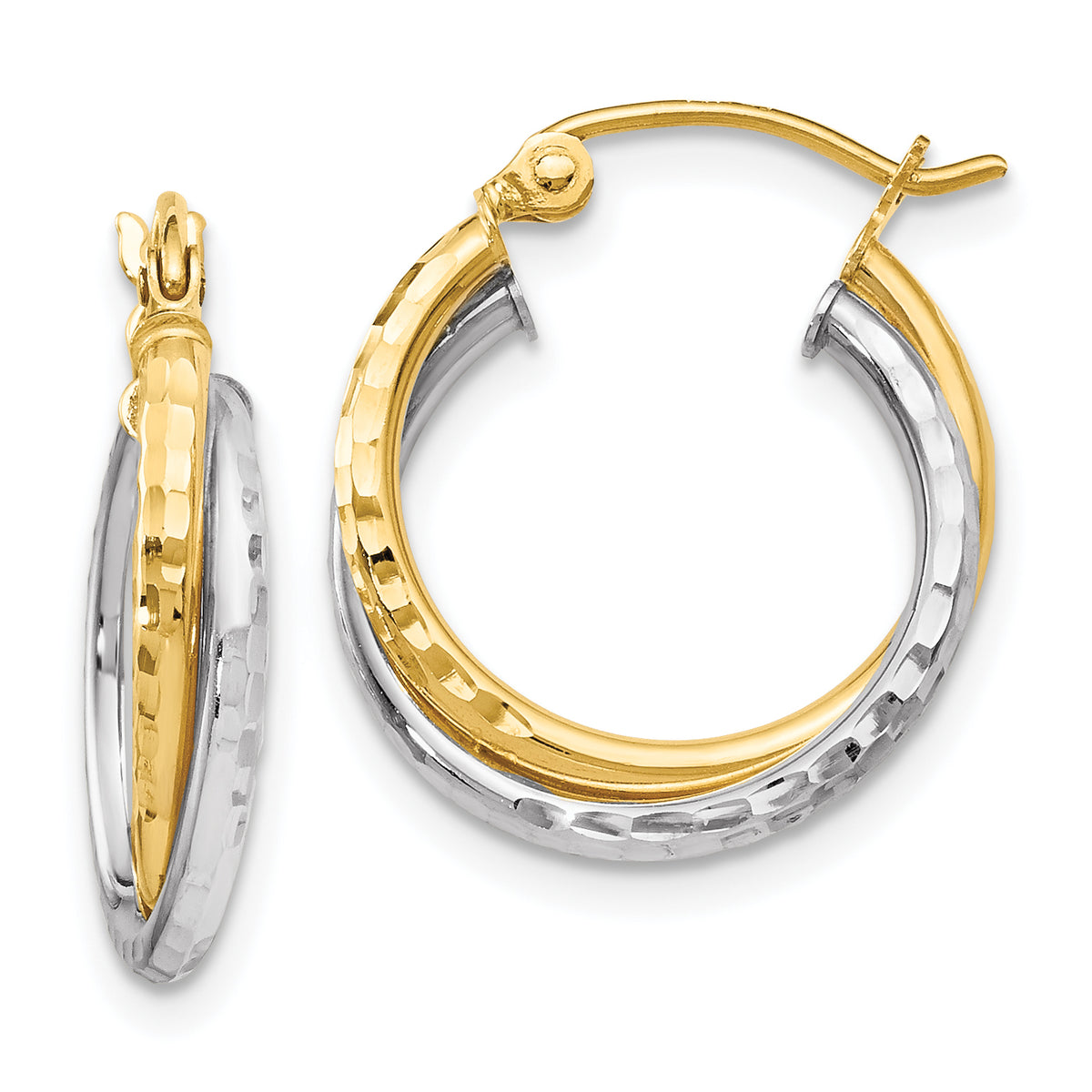 10K Two-tone D/C Hinged Hoop Earrings