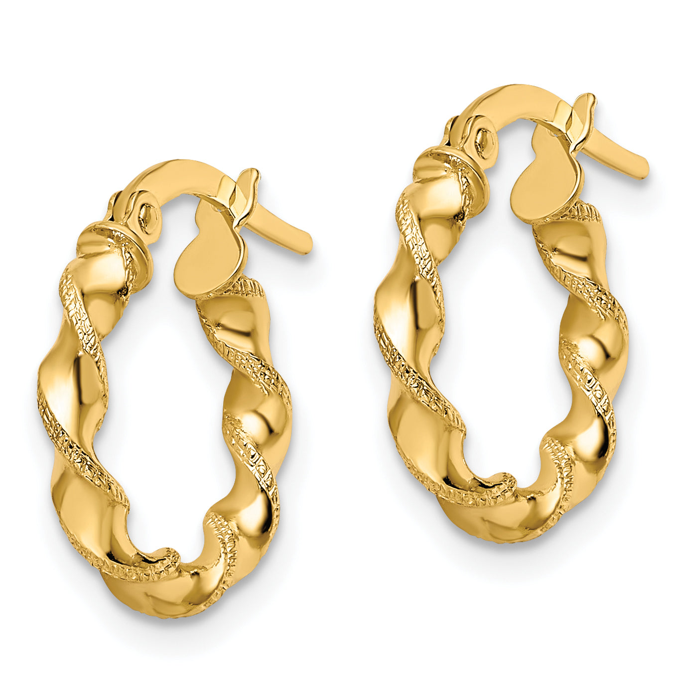 10K Polished and Textured Twisted Hinged Hoop Earrings Secondary image