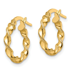 10K Polished and Textured Twisted Hinged Hoop Earrings