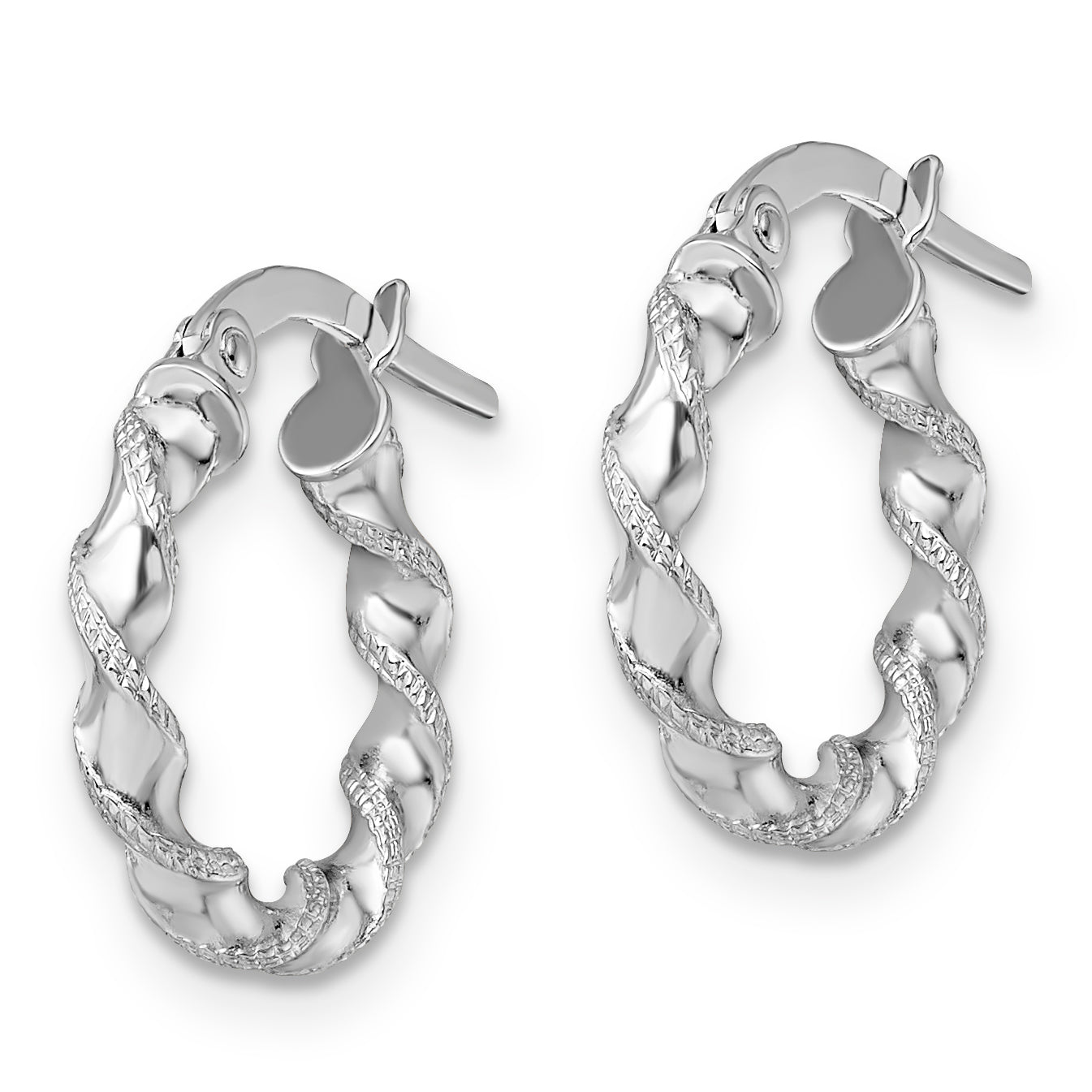 10K White Gold Textured Twisted Hinged Hoop Earrings Secondary image