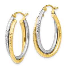 10K Two-tone Textured Hinged Hoop Earrings