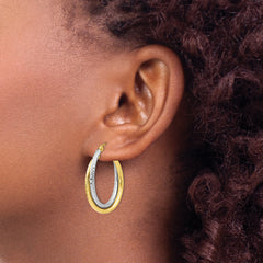 10K Two-tone Textured Hinged Hoop Earrings