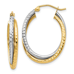 10K Two-tone Textured Hinged Hoop Earrings