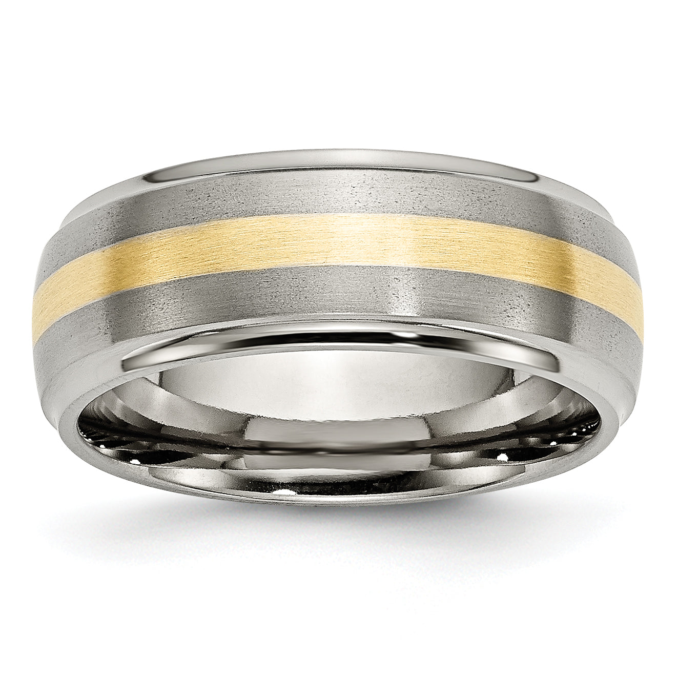 Titanium Brushed Center with 14k Gold Inlay 8mm Ridged Edge Band Main image