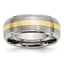 Titanium Brushed Center with 14k Gold Inlay 8mm Ridged Edge Band
