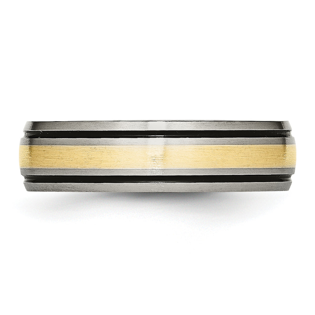 Grooved Inlay Wedding Band in Titanium & 14K Gold, 6mm