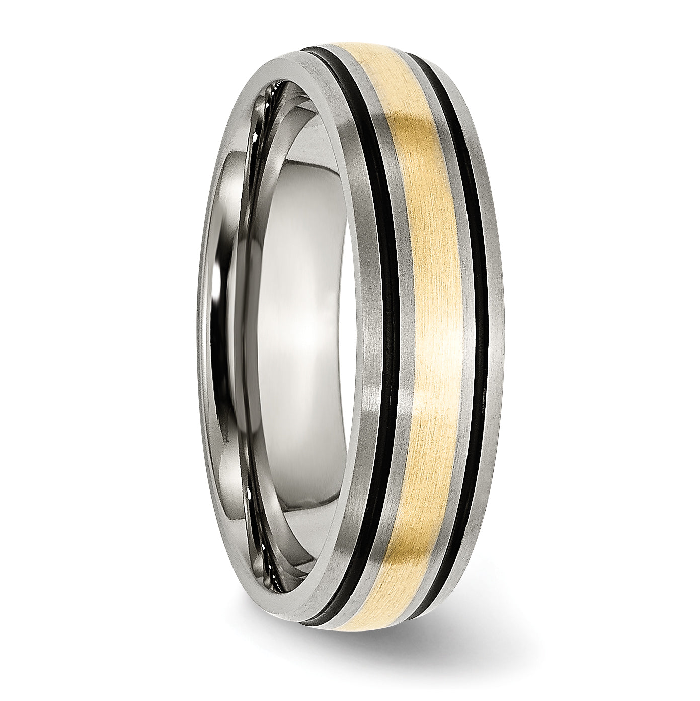Grooved Inlay Wedding Band in Titanium & 14K Gold, 6mm
