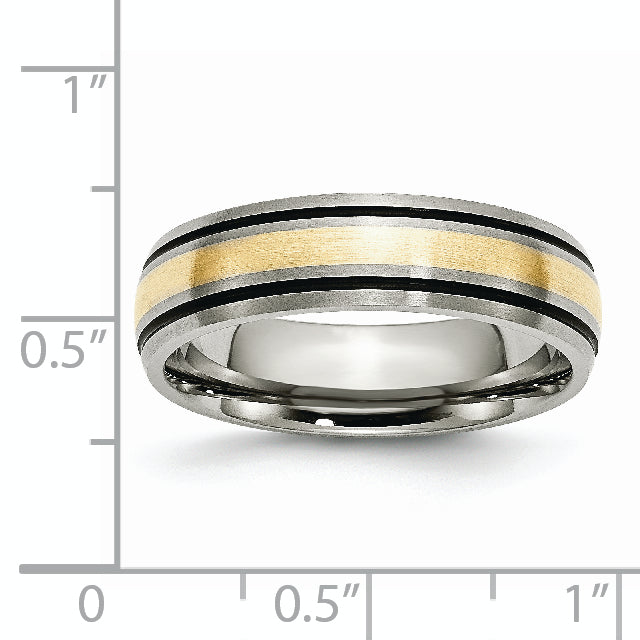 Grooved Inlay Wedding Band in Titanium & 14K Gold, 6mm