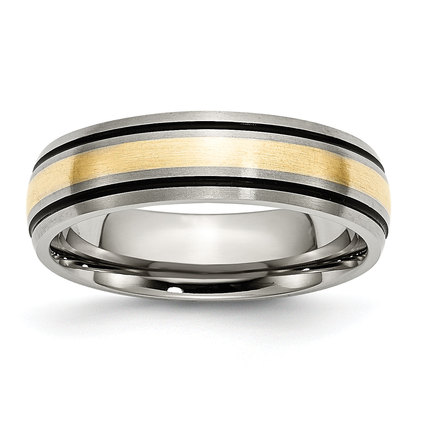 Titanium Antiqued and Brushed with 14k Gold Inlay 6mm Grooved Band Main image