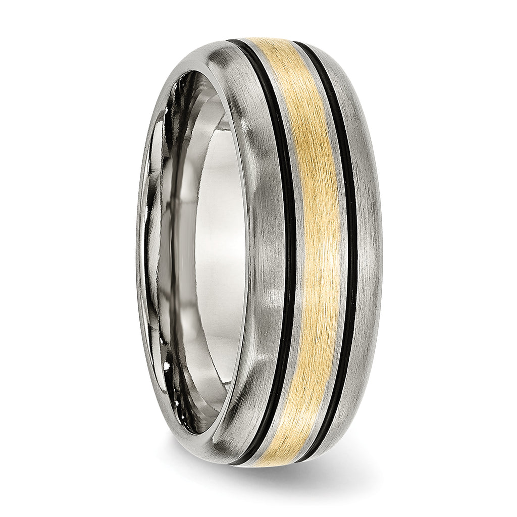Grooved Inlay Wedding Band in Titanium & 14K Gold, 8mm